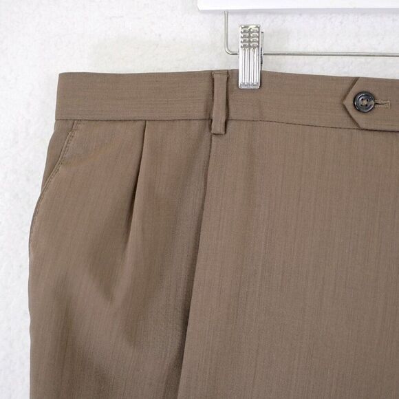 Pronto Uomo Wool Brown 47/27 Dress Pants High Rise Pleated Cuffed Lined Partiall - Picture 3 of 7